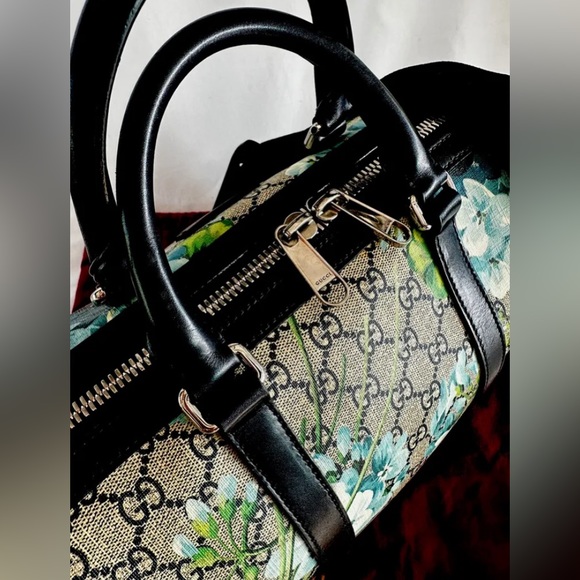 Gucci RARE! Supreme GG Large Signature Blue Blooms on Monogram Boston Satchel - Picture 9 of 17